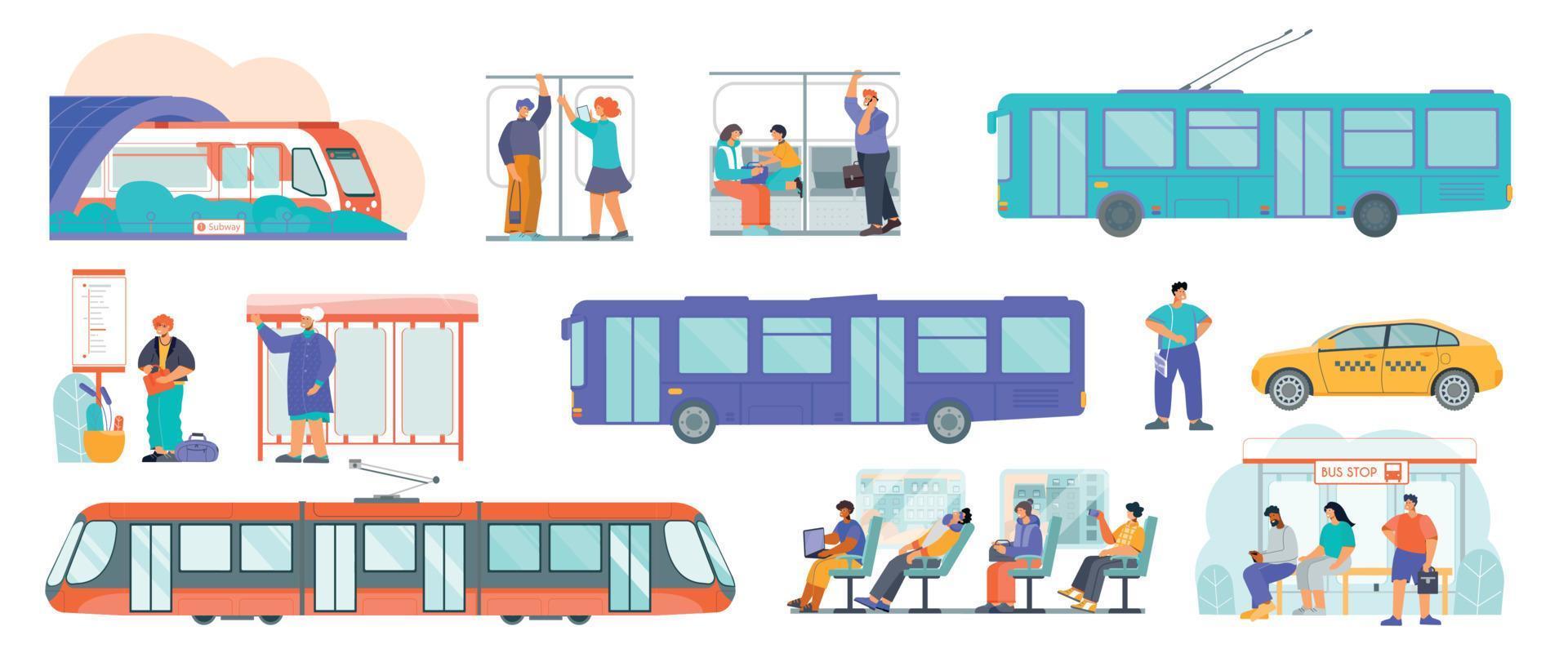 Public Transport Flat Set vector