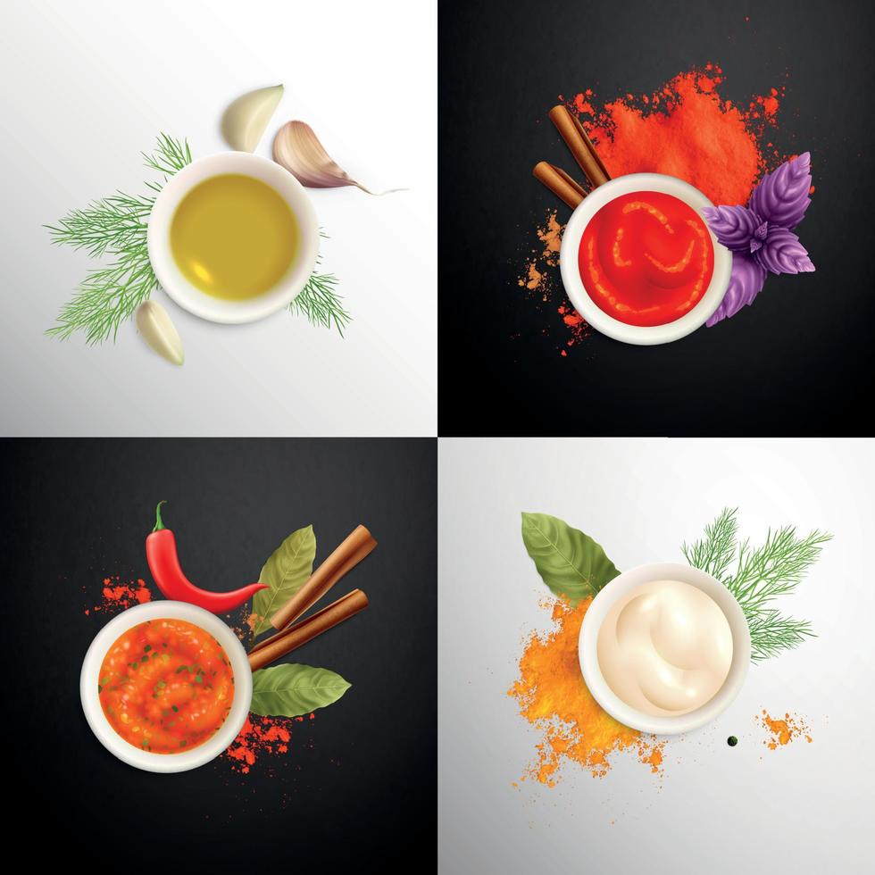 Spices And Herbs 2x2 Design Concept vector
