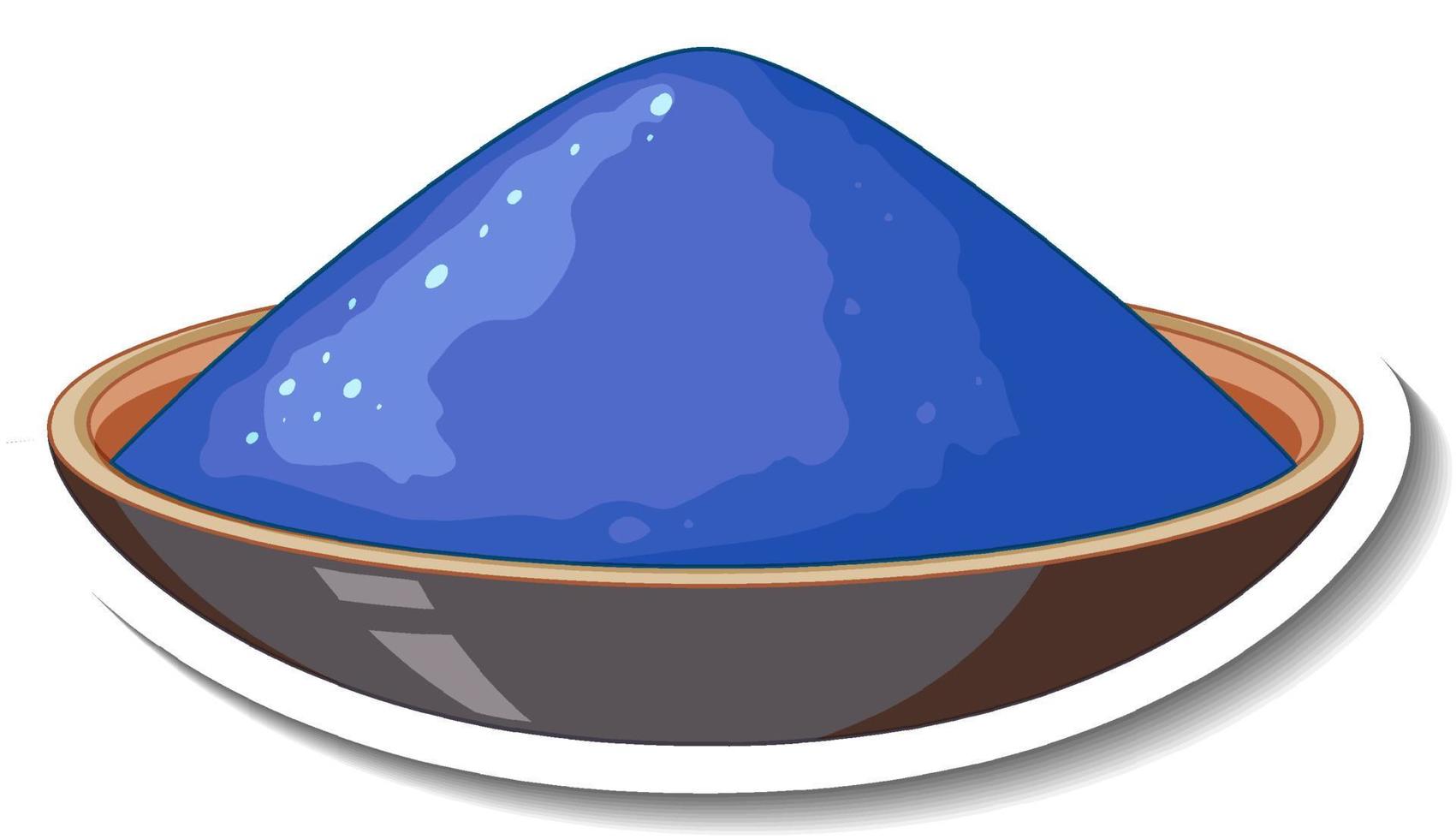 Color en polvo azul en un recipiente sobre fondo blanco. vector