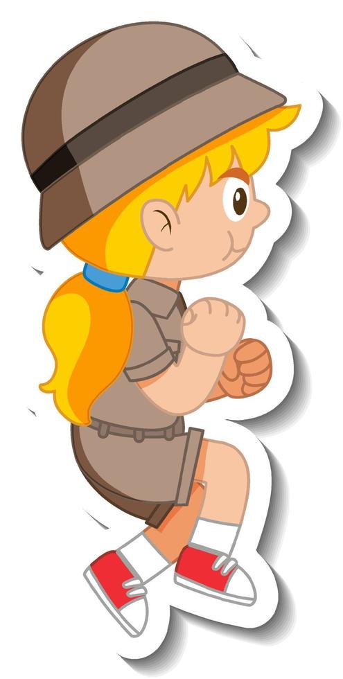 Little girl scout cartoon character sticker vector