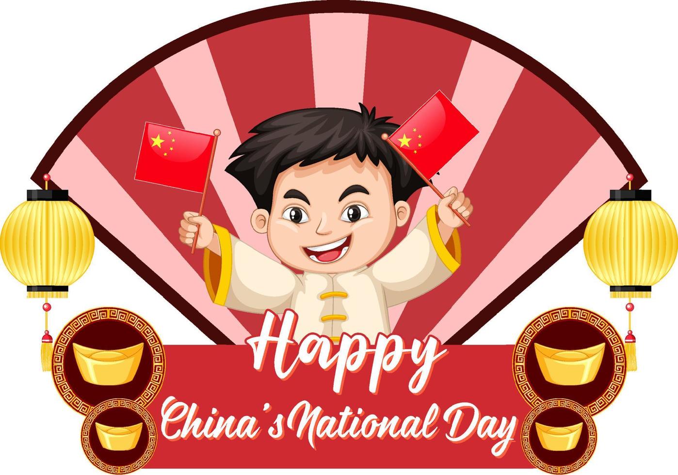 Happy China National Day banner with a chinese boy cartoon character vector