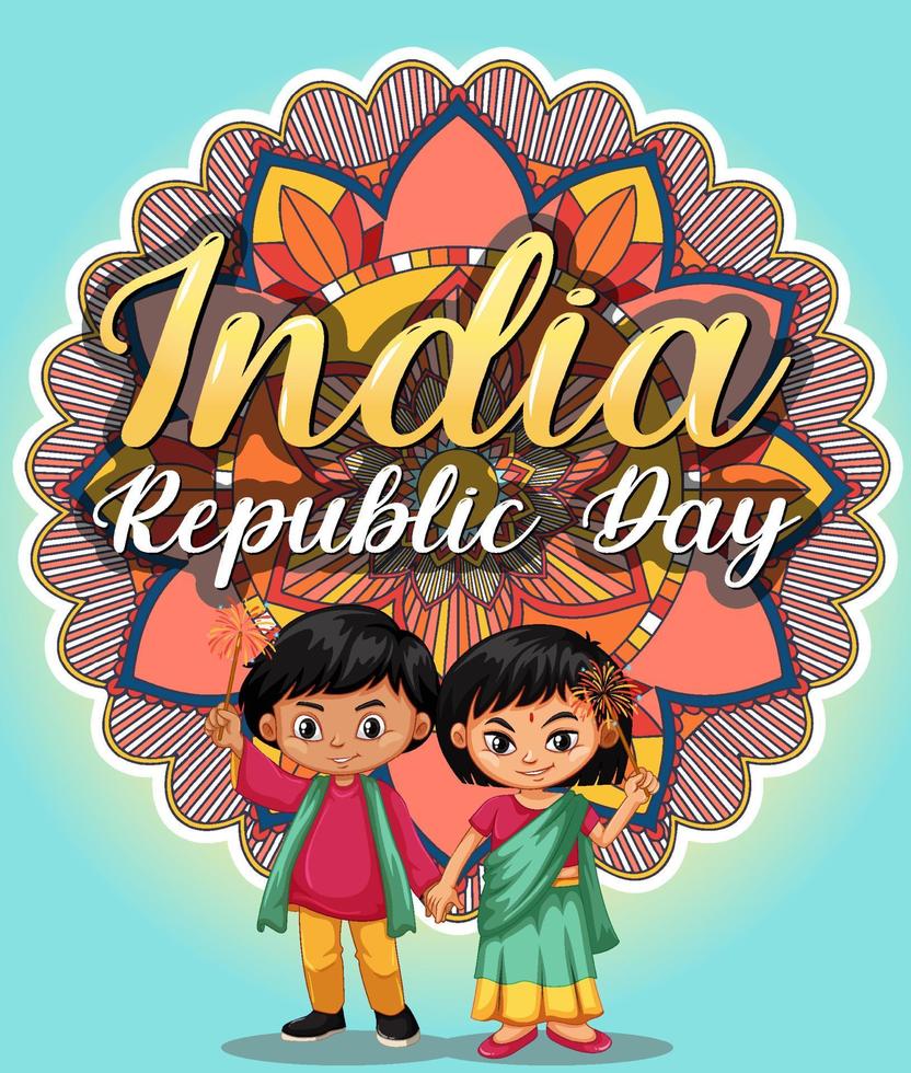 banner del día de la república de india con personajes infantiles vector