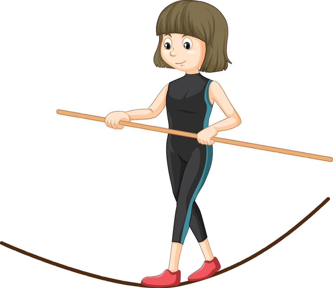 Mujer joven en equilibrio sobre la cuerda slackline vector
