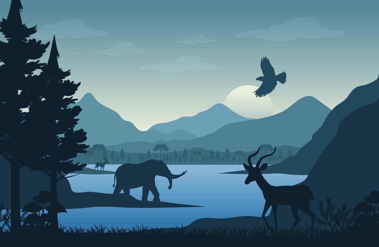 silueta bosque paisaje antecedentes vector