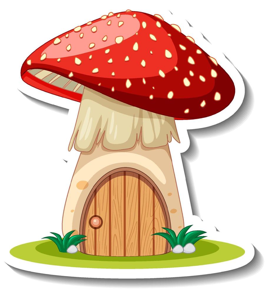 A sticker template with cute mushroom house isolated vector