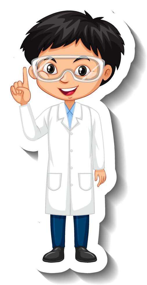 Cartoon character sticker with a boy in science gown vector