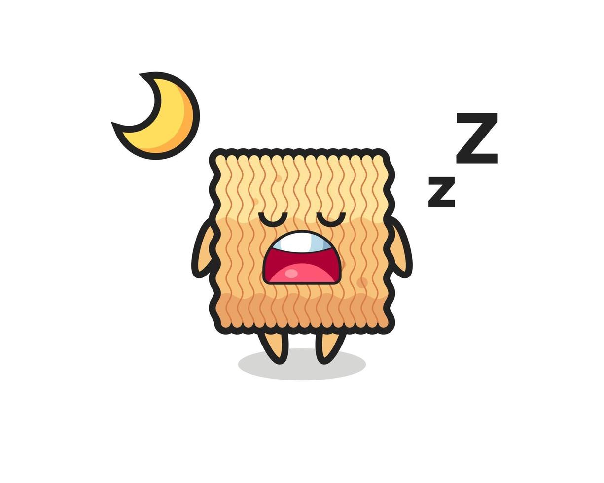 ilustración de personaje de fideos instantáneos crudos durmiendo por la noche vector