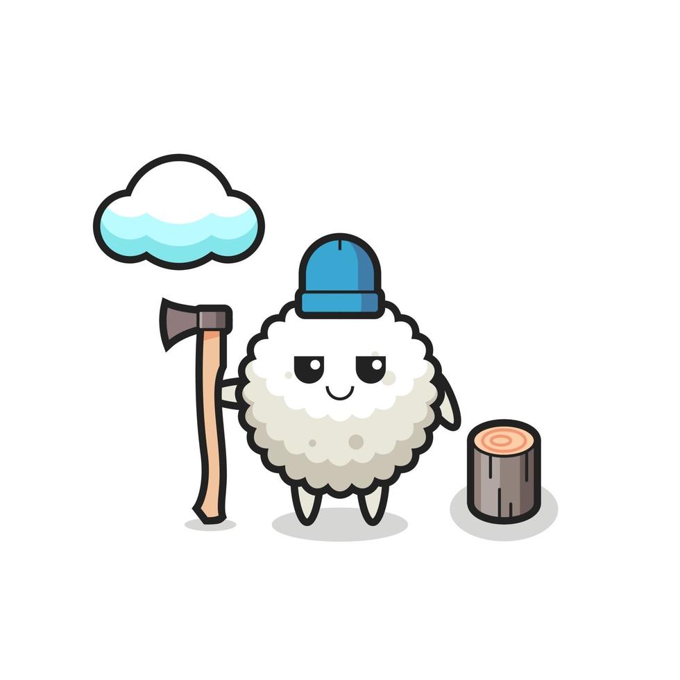 Character cartoon of rice ball as a woodcutter vector