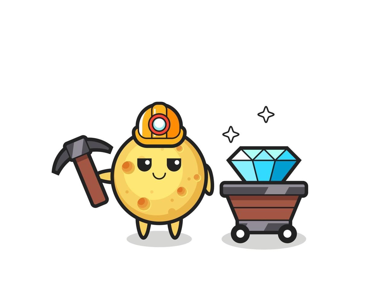 Character Illustration of round cheese as a miner vector