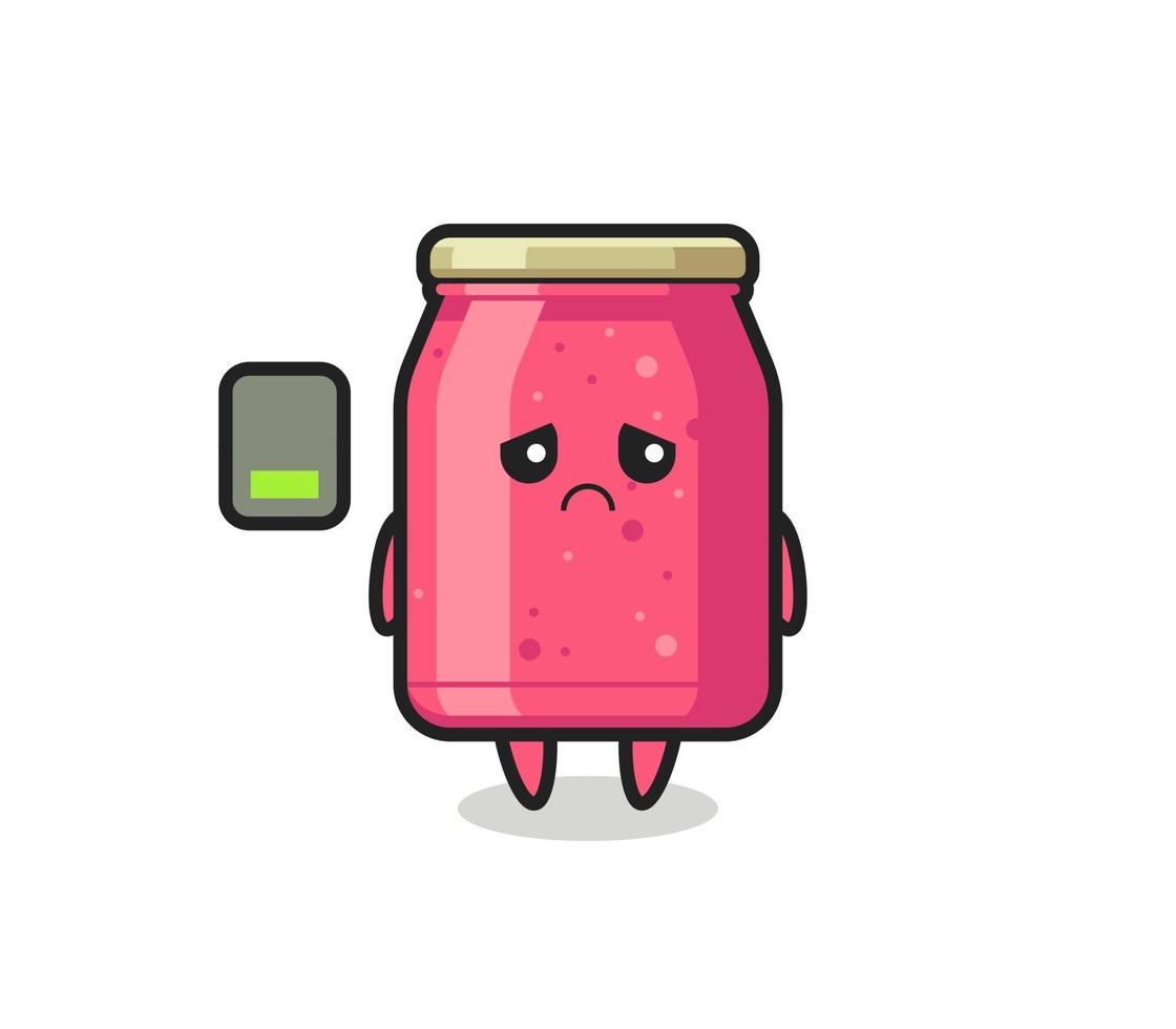 Personaje de mascota de mermelada de fresa haciendo un gesto cansado vector