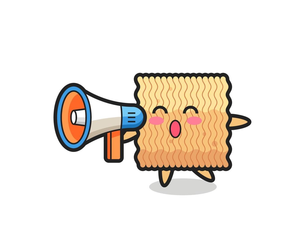 raw instant noodle character illustration holding a megaphone vector