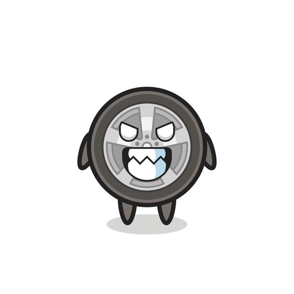 evil expression of the car wheel cute mascot character vector