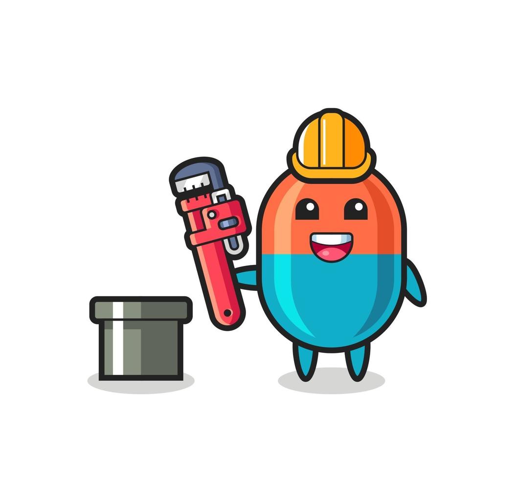 Character Illustration of capsule as a plumber vector