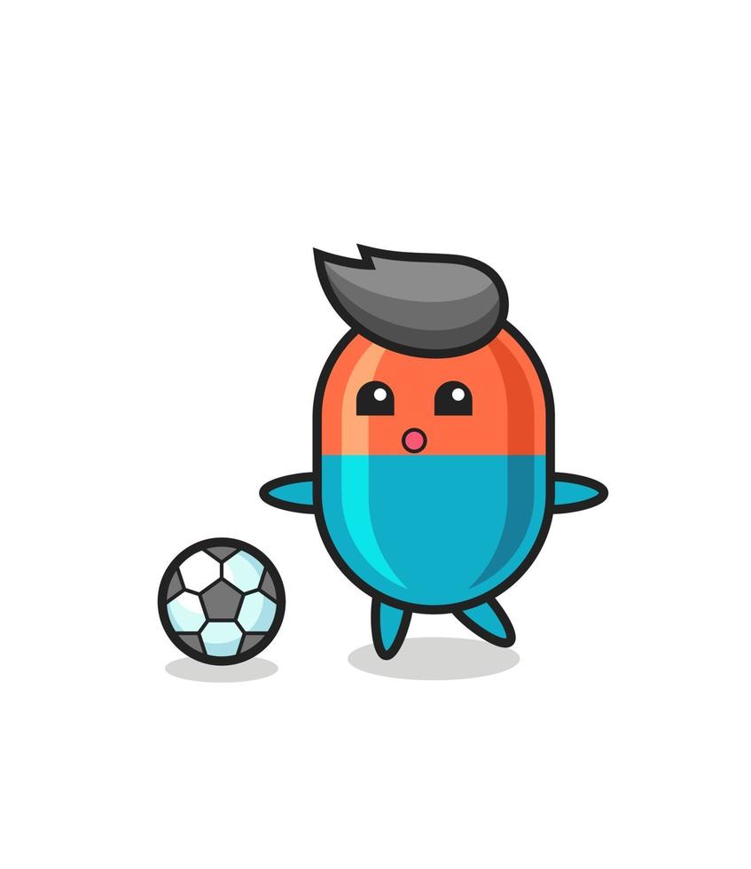 Illustration of capsule cartoon is playing soccer vector