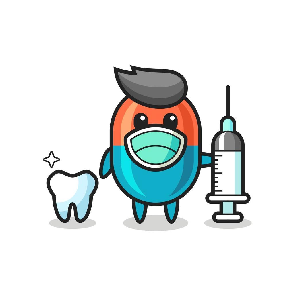 Personaje de mascota de la cápsula como dentista. vector