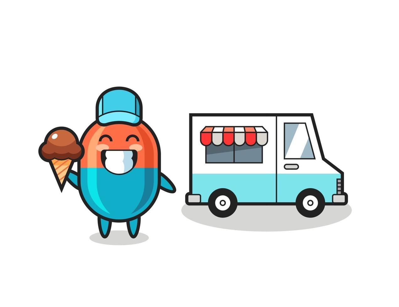 Mascot cartoon of capsule with ice cream truck vector