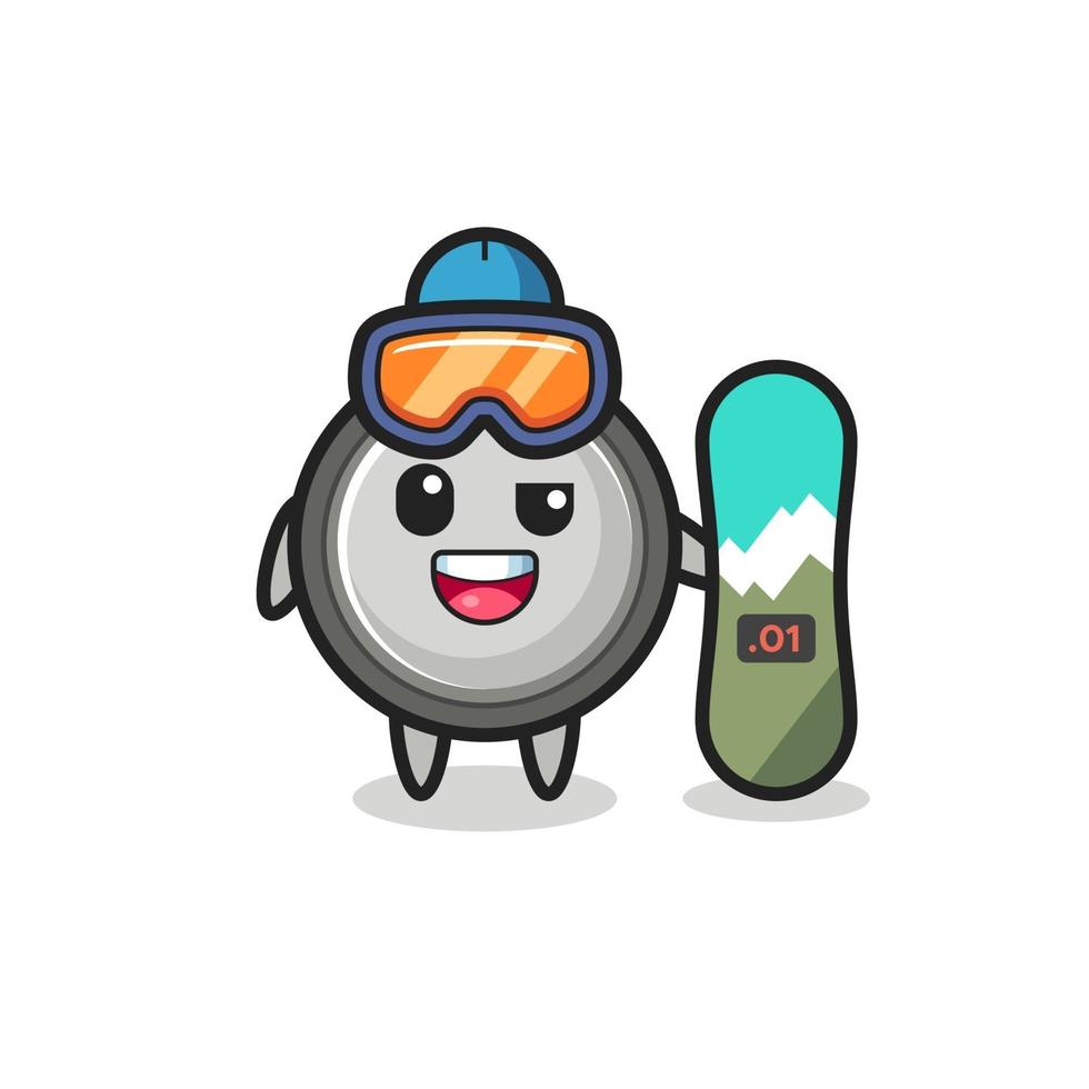 Illustration of button cell character with snowboarding style vector
