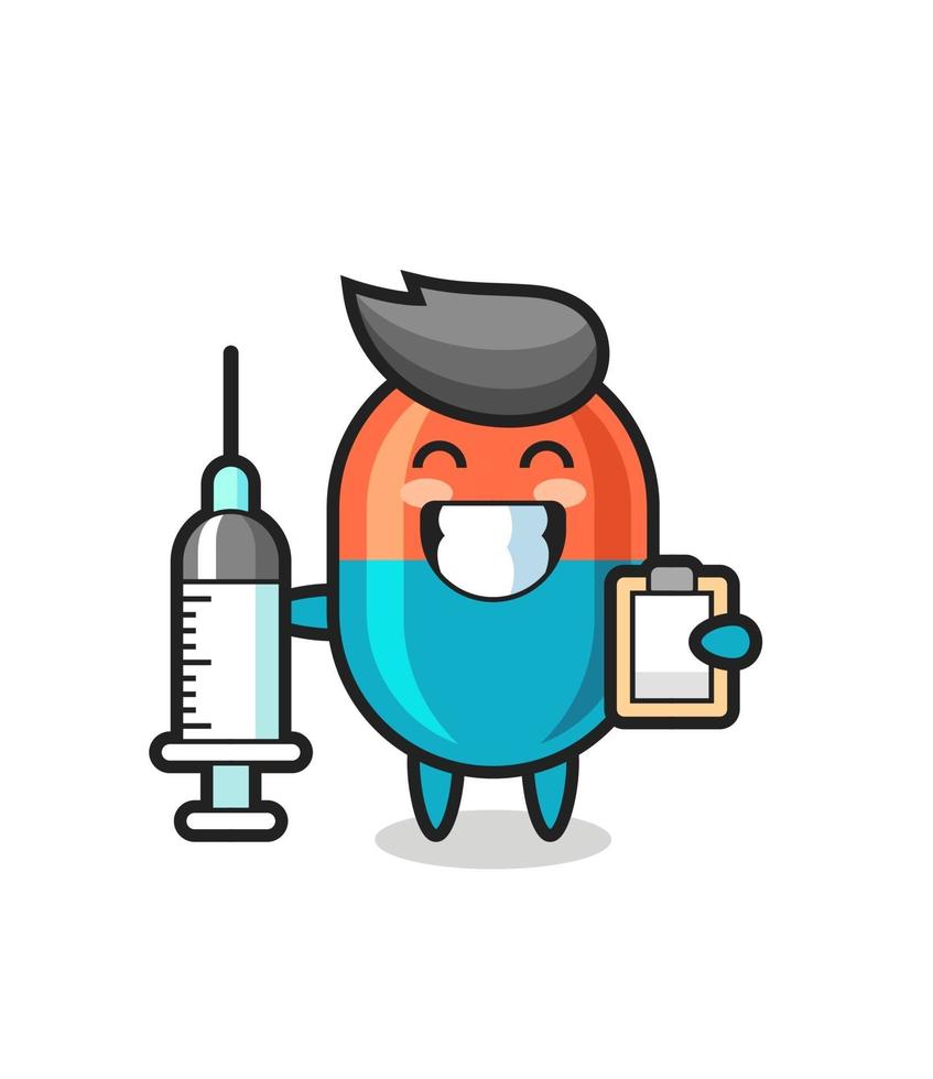 Ilustración de mascota de cápsula como médico. vector