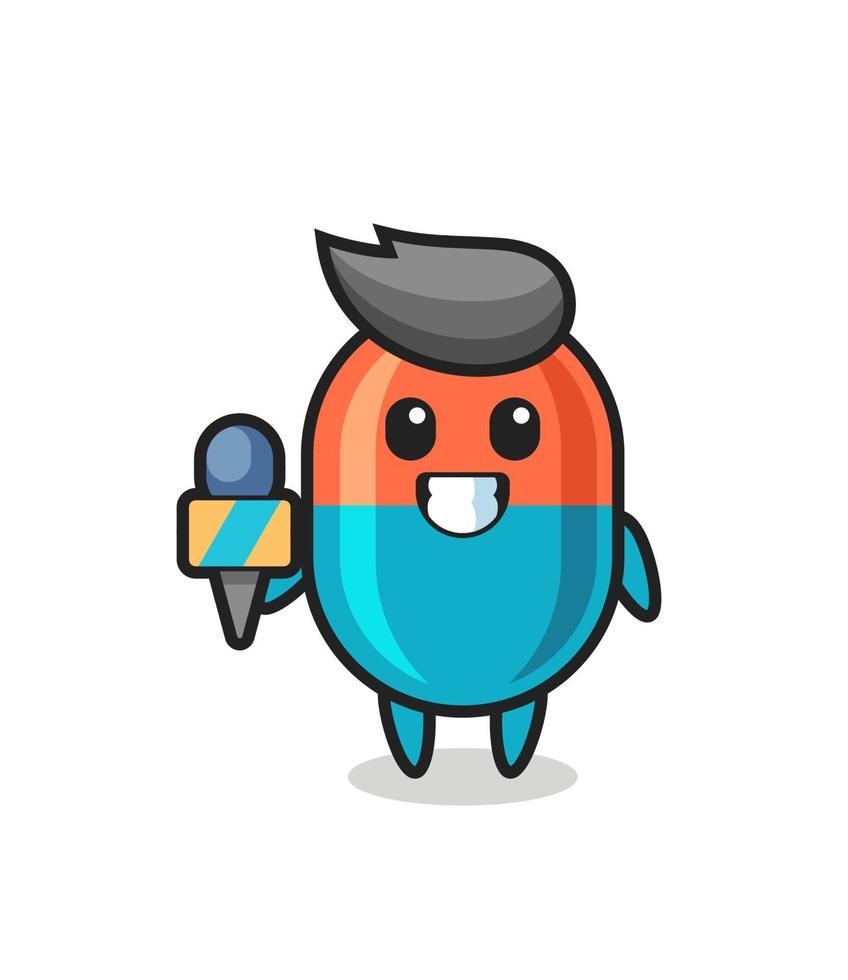 mascota de personaje de cápsula como reportero de noticias. vector