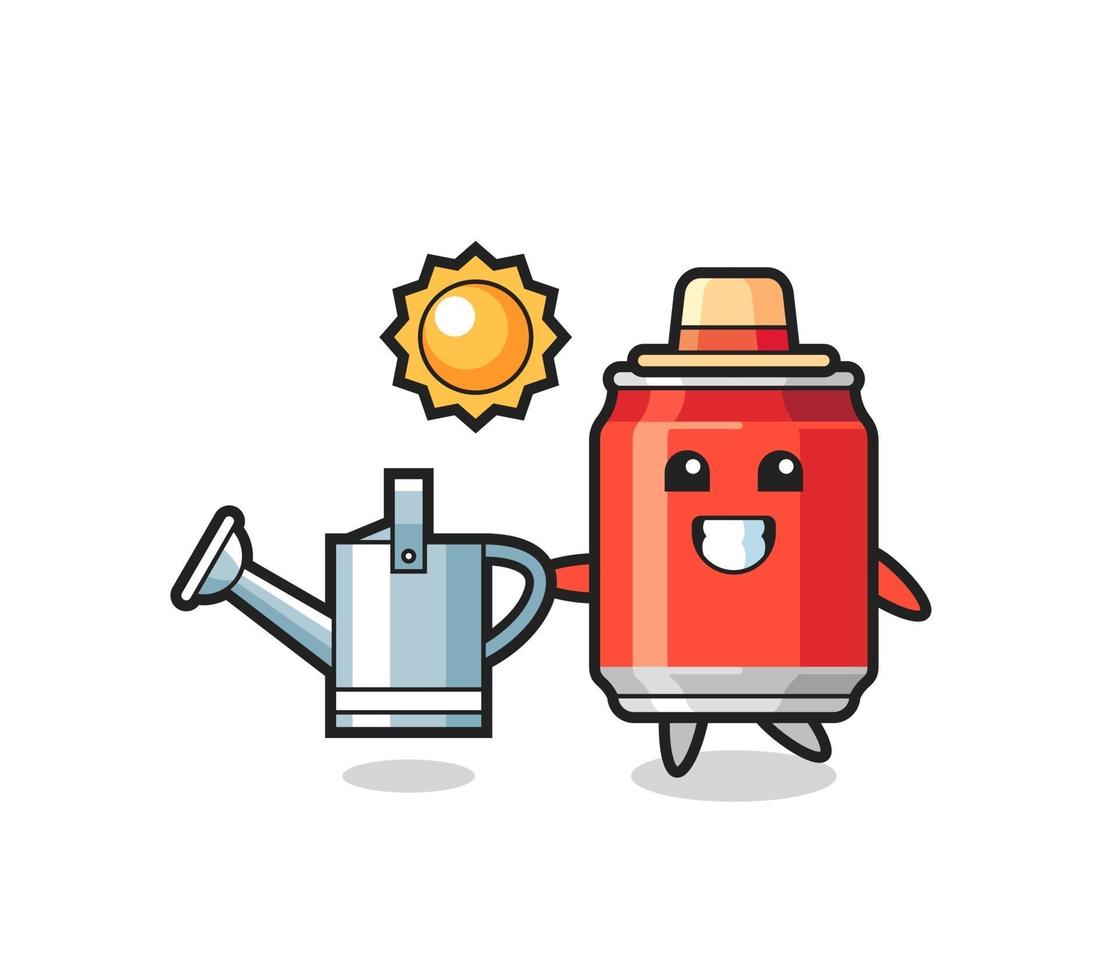 Cartoon character of drink can holding watering can vector