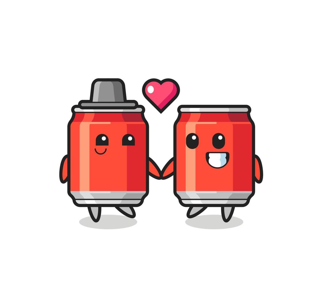drink can cartoon character couple with fall in love gesture vector
