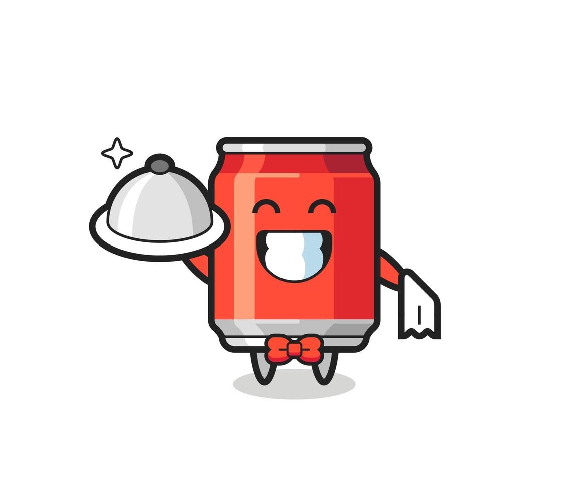 Character mascot of drink can as a waiters vector