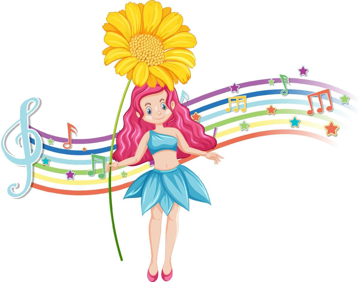 Cute fairy cartoon character with melody rainbow wave vector