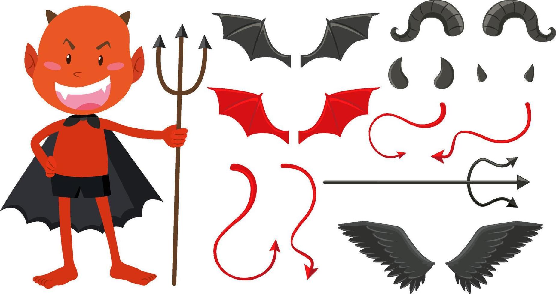 conjunto de decoración de objeto diablo y ángel vector