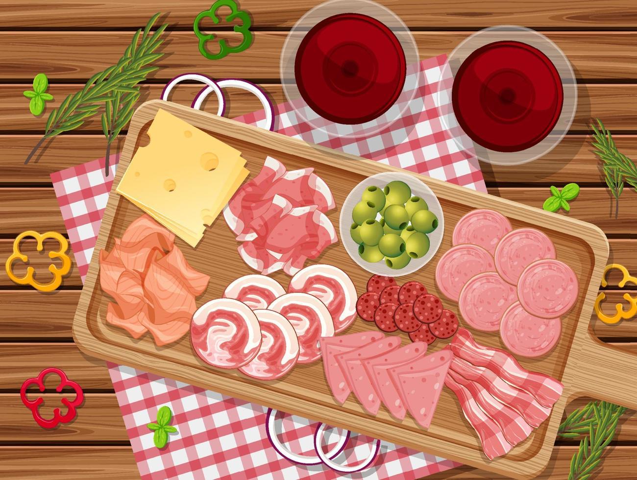 Platter of cold meats and smoked meat on the table background vector