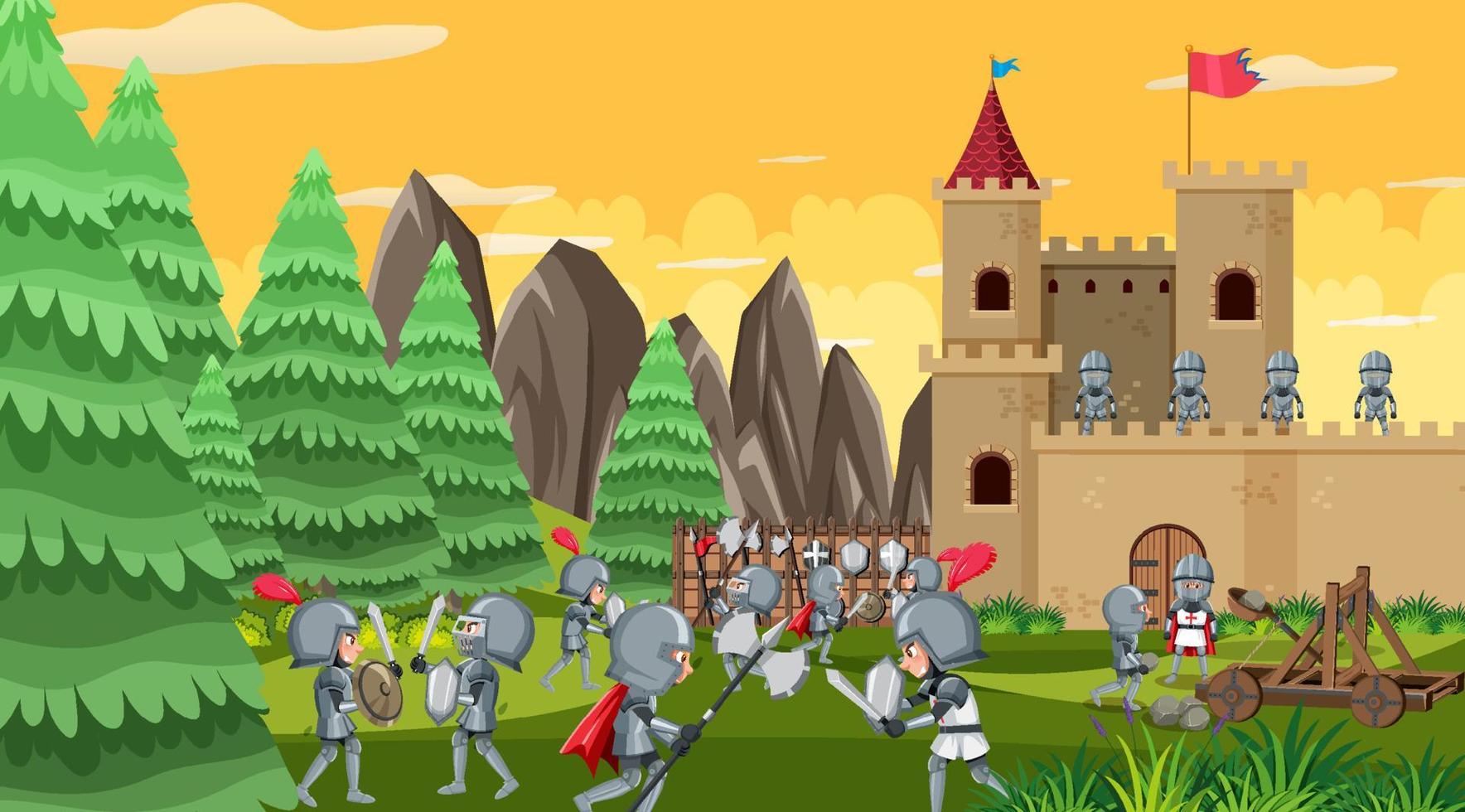 escena de dibujos animados de guerra medieval vector