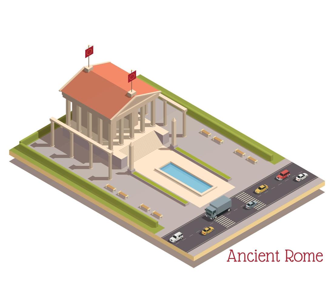 composición isométrica de los puntos de referencia de la antigua roma vector