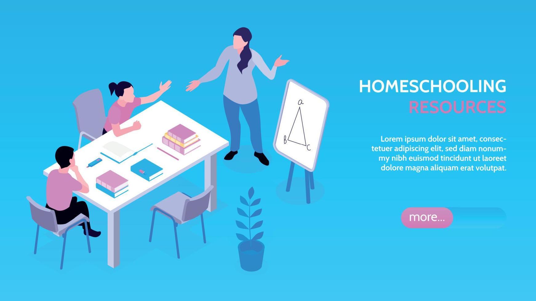 banner de página web isométrica de educación en el hogar vector