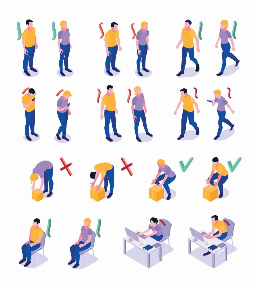 Posture Isometric Set vector