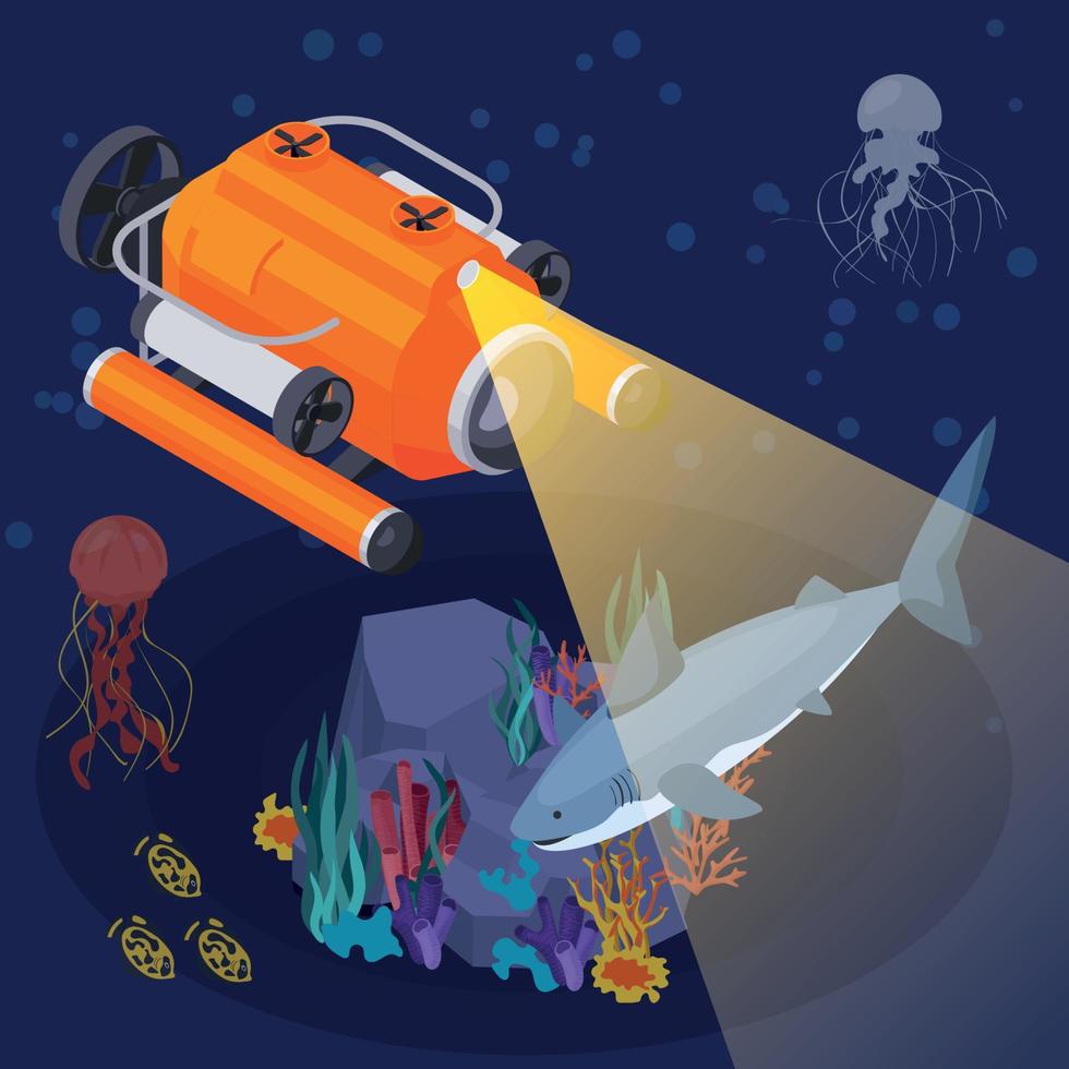 Underwater Vehicles Machines And Equipment Isometric Composition vector