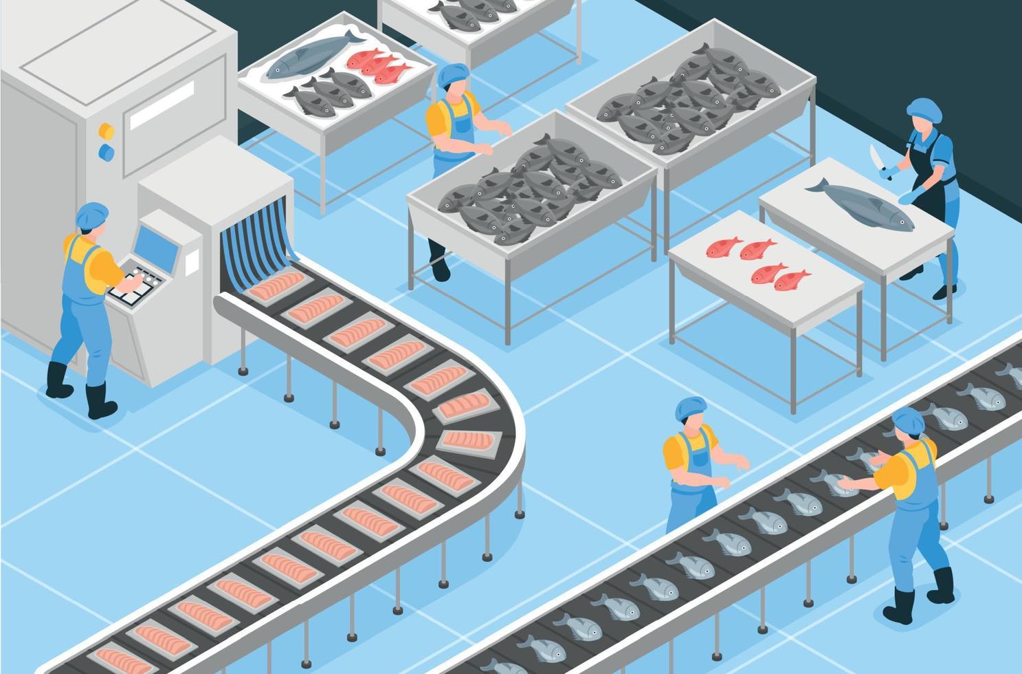 Fishing Production Isometric Background vector