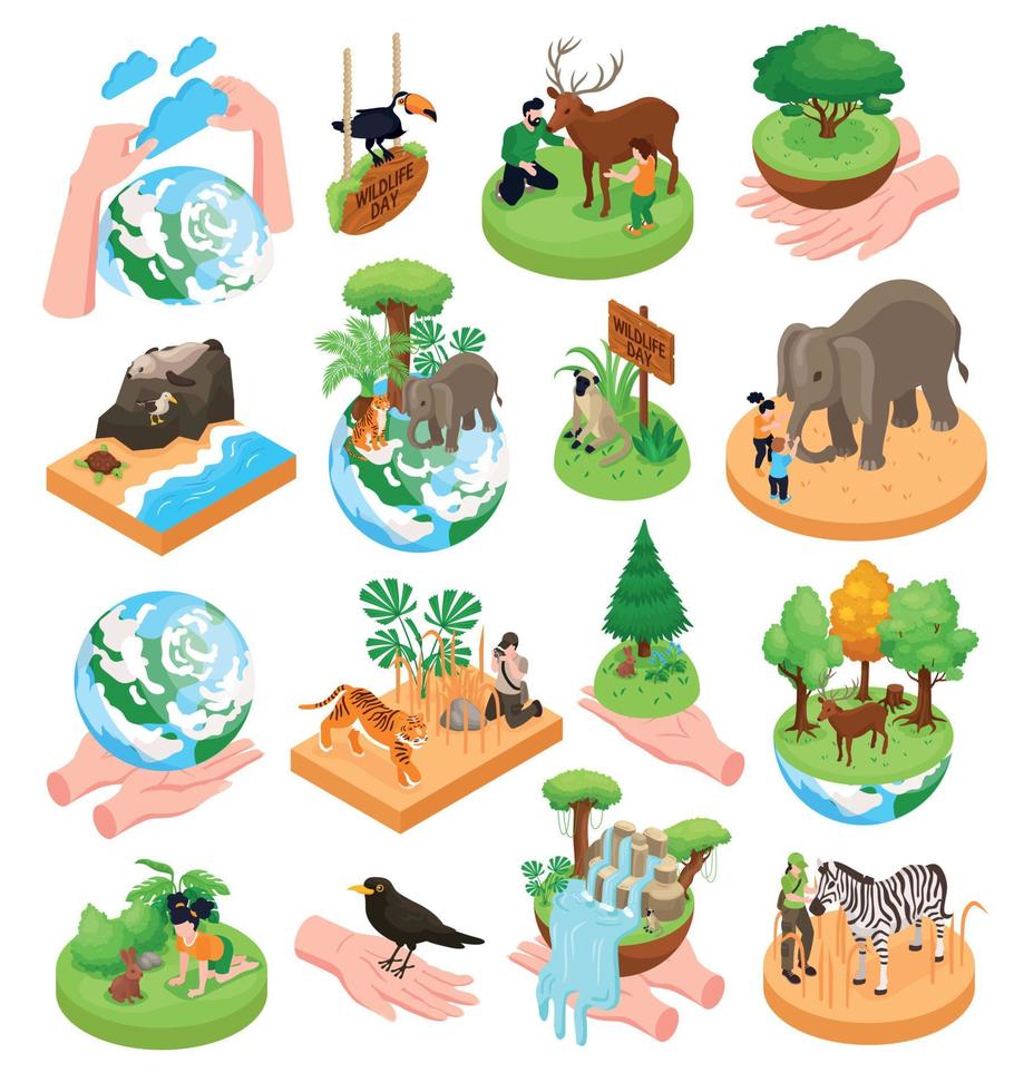 World Wildlife Day Isometric Set vector