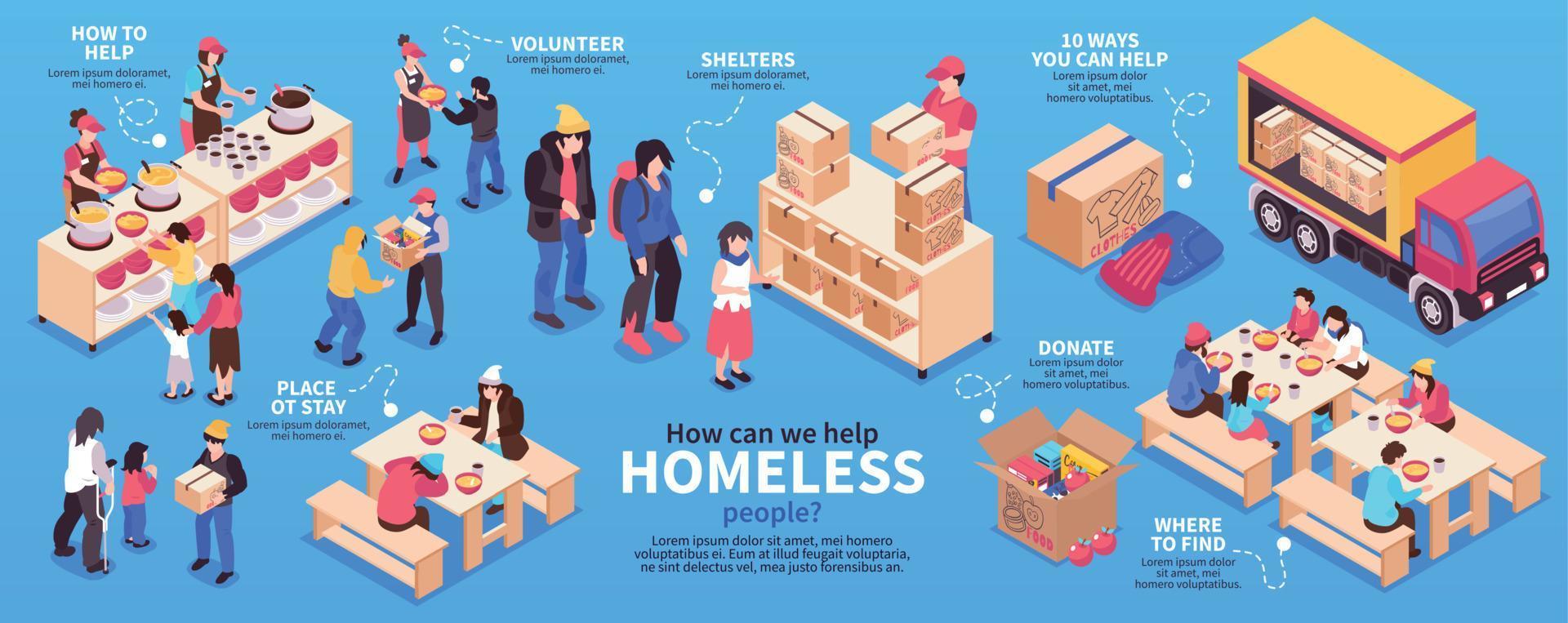 Volunteers Isometric Infographics vector