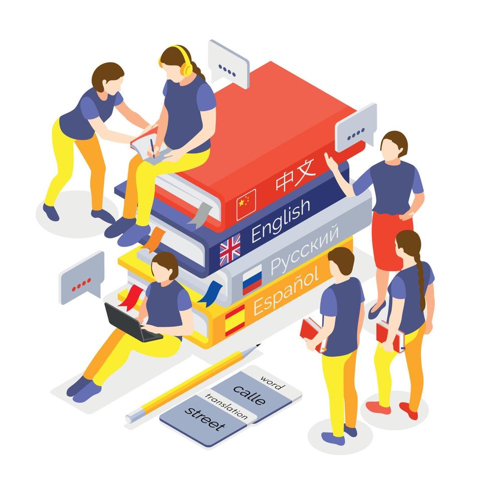 Language Courses Isometric Background vector