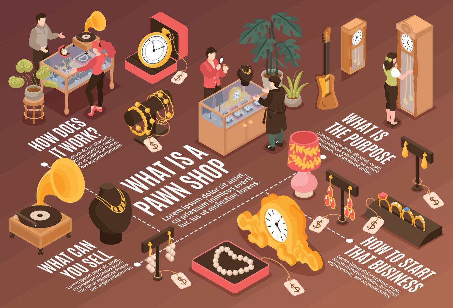 Pawn Shop Horizontal Infographics Illustration vector
