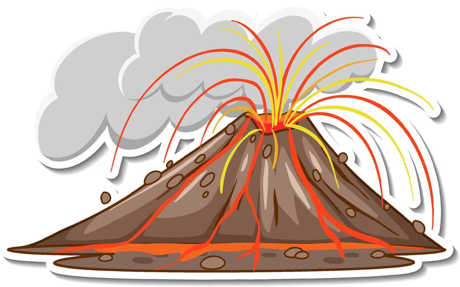 Diseño de pegatinas con erupción volcánica con lava aislado vector