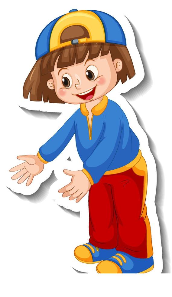 Sticker template with a happy girl wears cap cartoon character isolated vector