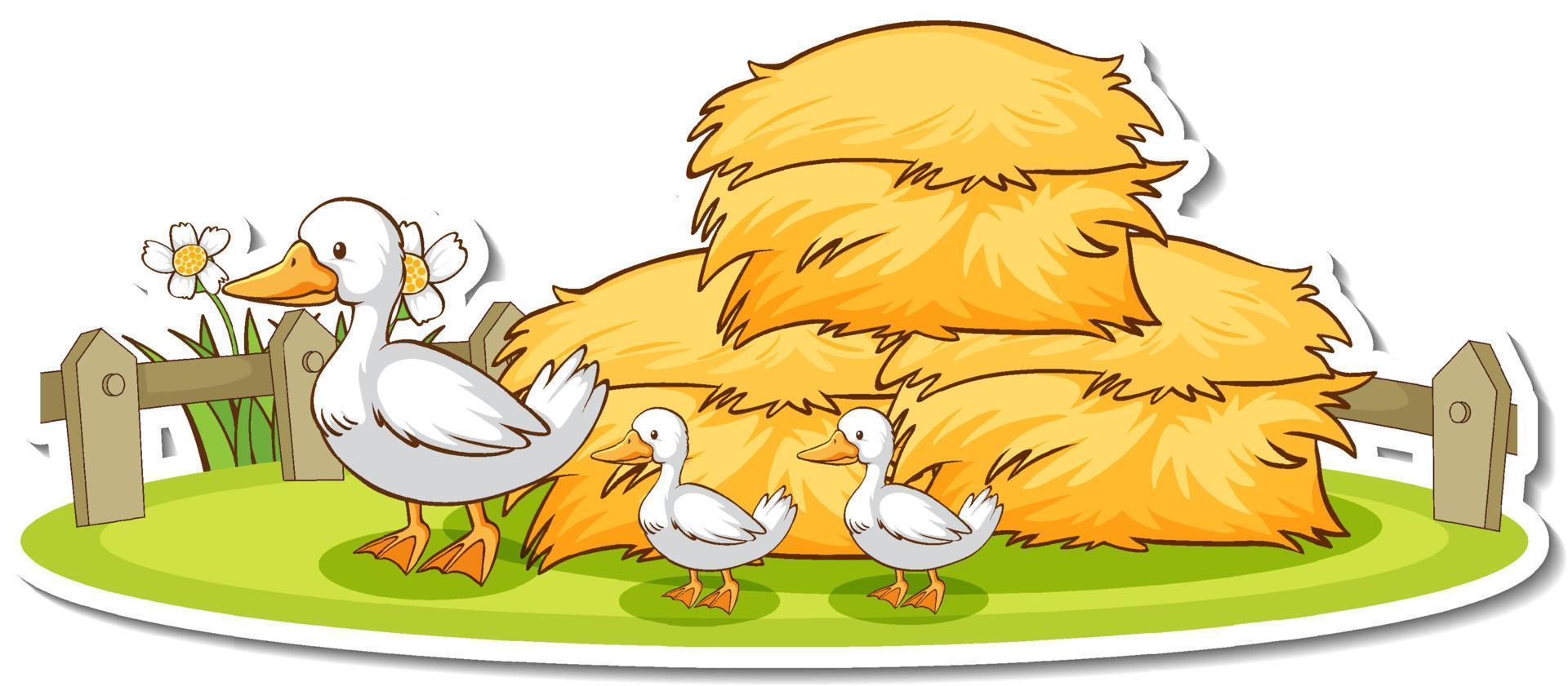 Duck family with haystack sticker vector