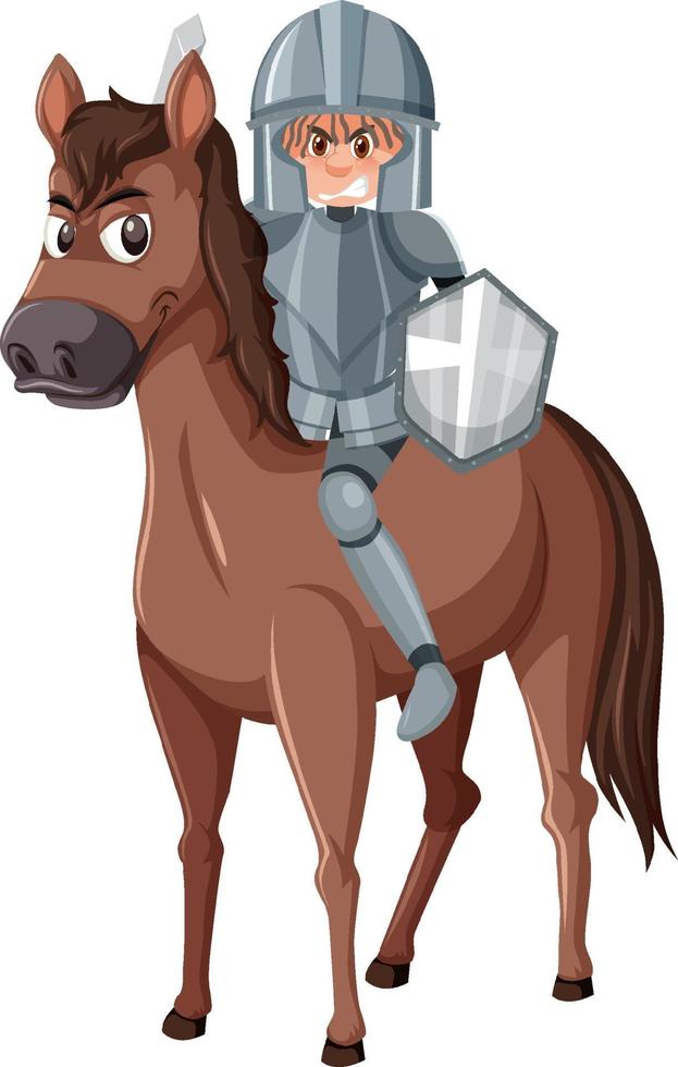 Knight riding horse cartoon character on white background vector