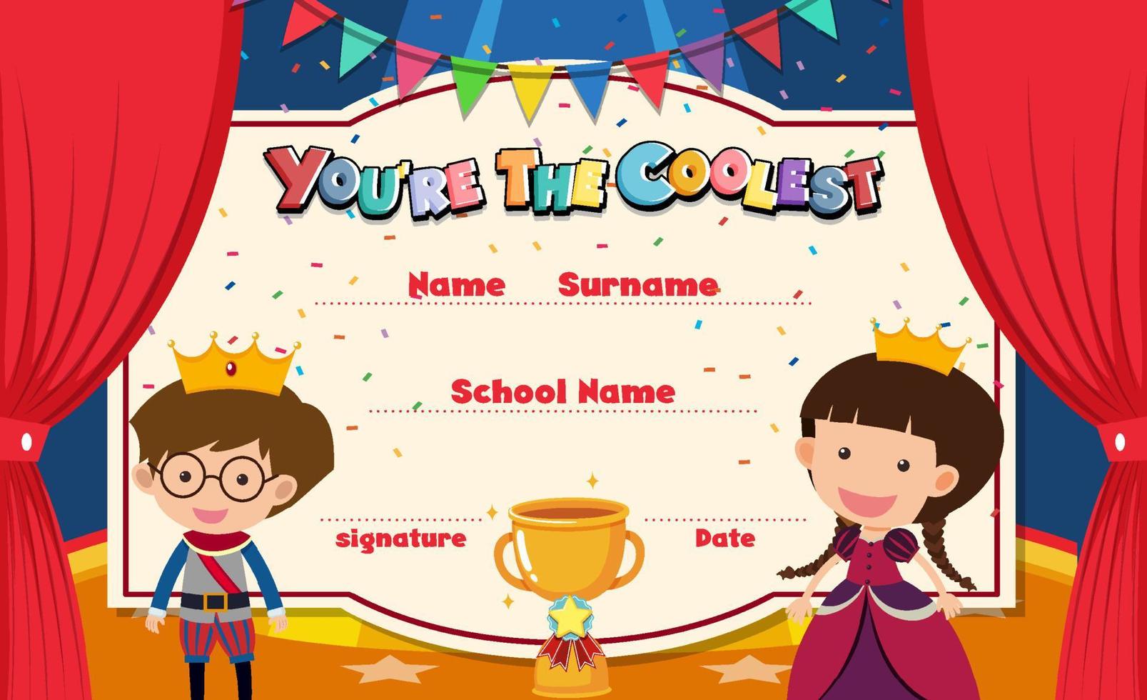 Cute motivational cartoon certificate for children vector