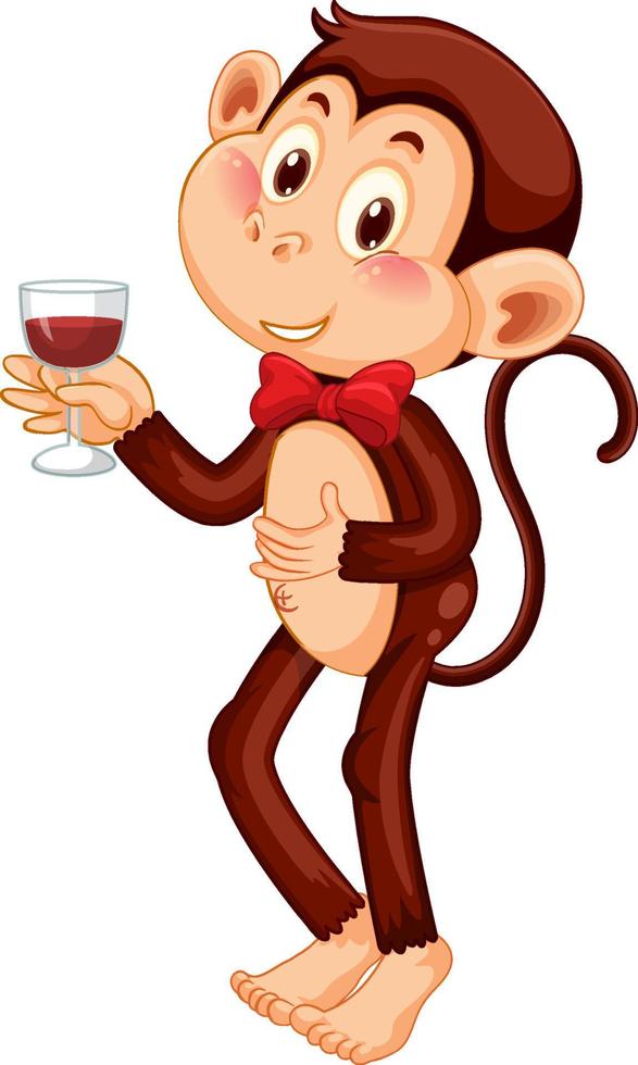 Monkey holding wine glass cartoon character vector