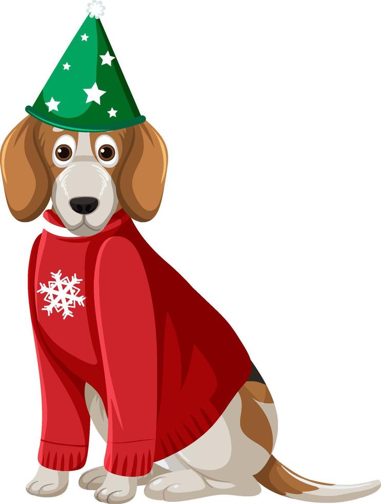 perro beagle con sombrero de navidad personaje de dibujos animados vector