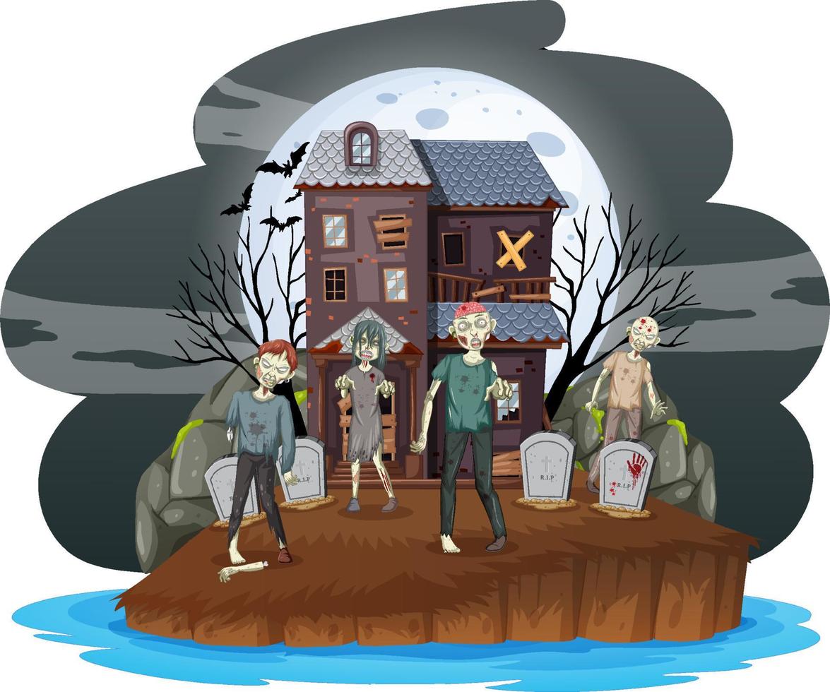 Creepy zombies at graveyard vector