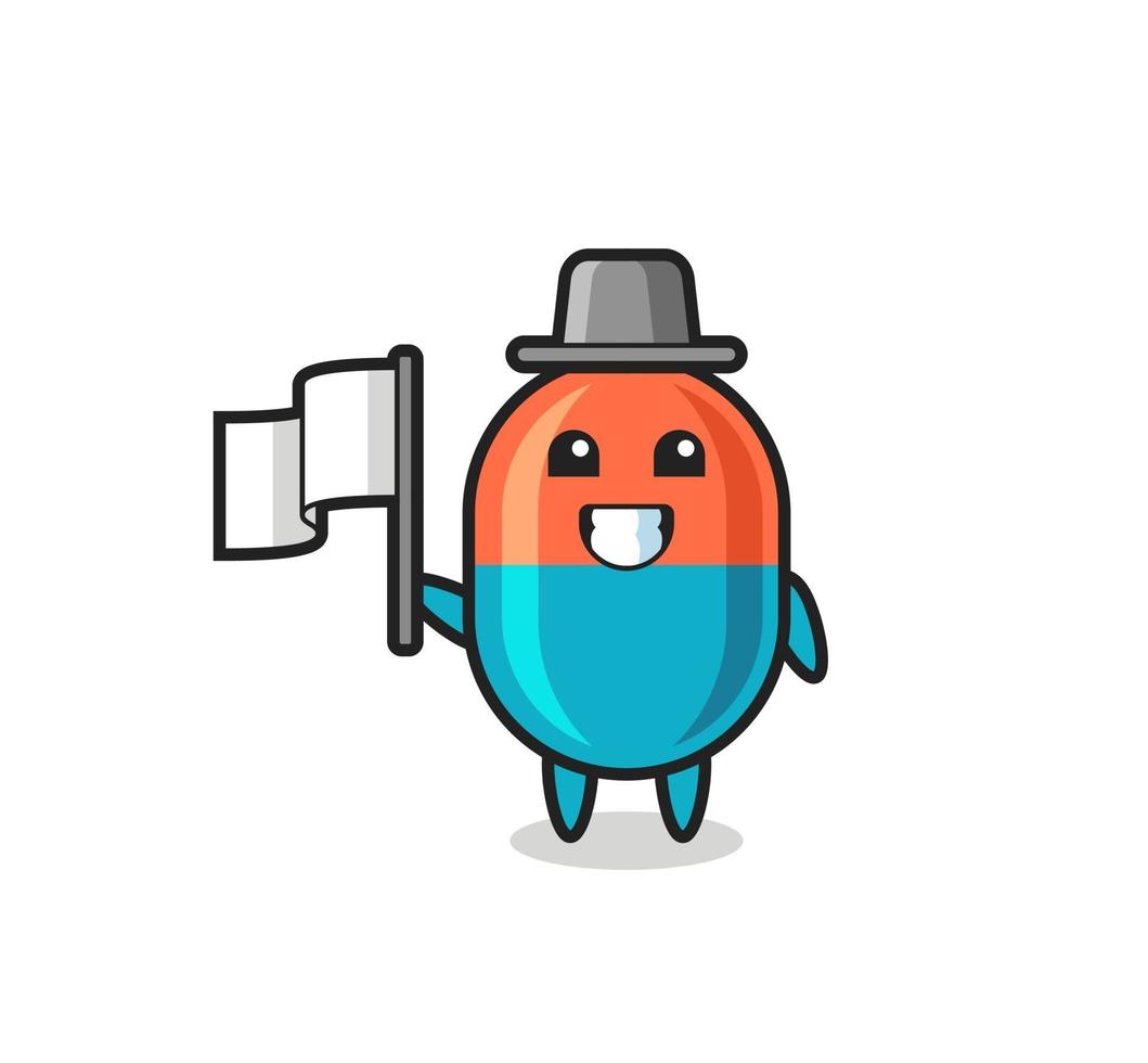 Cartoon character of capsule holding a flag vector