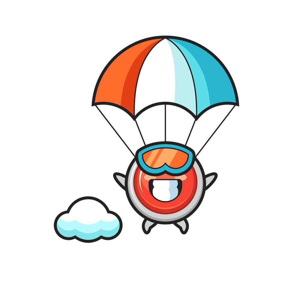 emergency panic button mascot cartoon is skydiving with happy gesture vector