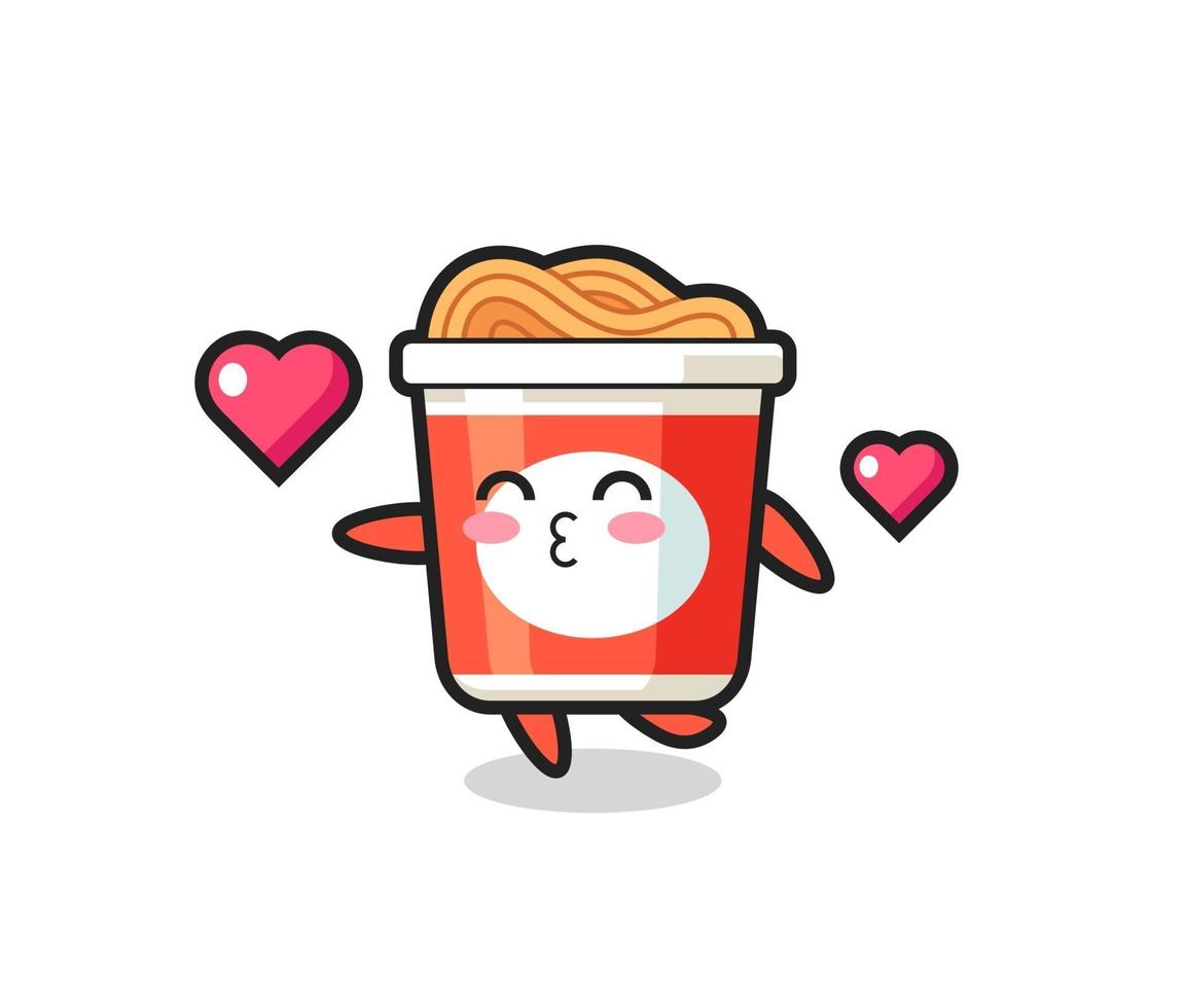 instant noodle character cartoon with kissing gesture vector